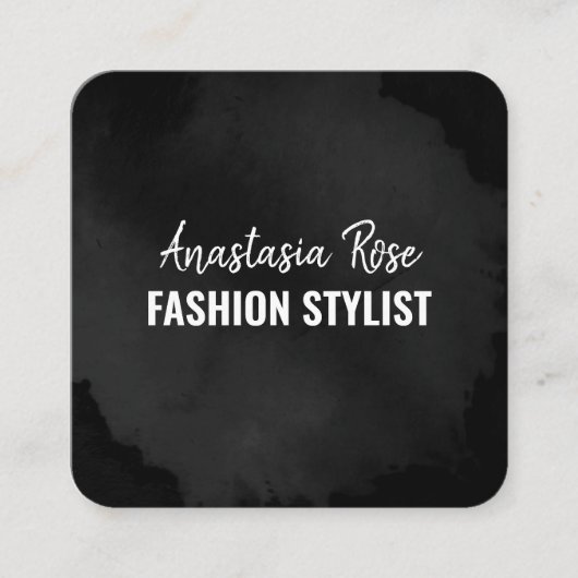 シックモダンラグジュアリープレーンブラックシンプルミニマリスト スクエア名刺 (正面)