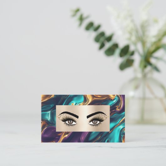 シックモダンラグジュアリー金ゴールドメイクアップアーティスト美しいサロン 名刺 (スタンド正面)