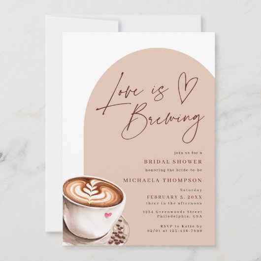 シックモダンラブイズブルーイングコーヒーブライダルシャワー 招待状 (正面)