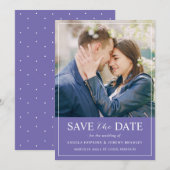 シックモダンラベエレガントンダーブルー写真結婚ズ セーブザデート (正面/裏面)