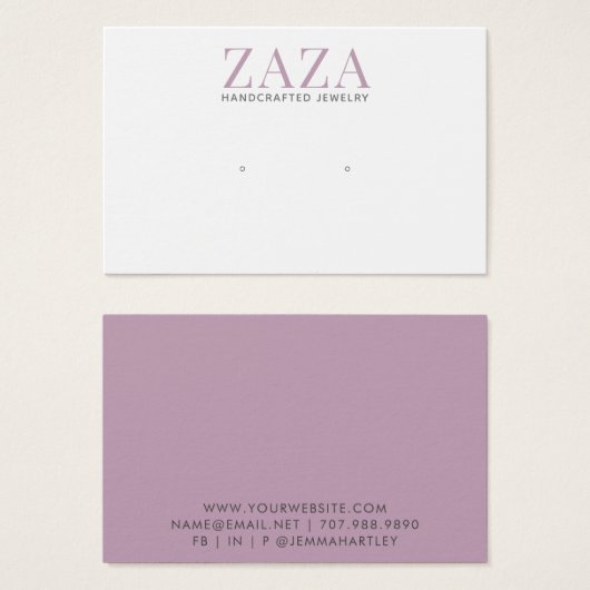 シックモダンラベンダーイヤリングジュエリー表示カード (正面&裏面)