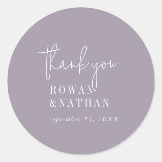 シックモダンラベンダーパープルありがとうステッカー ラウンドシール (正面)