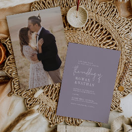 シックモダンラベンダーパープルフォトバック結婚ズ 招待状