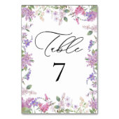 シックモダンラベンダーパープル結婚フラワーズ テーブルナンバー (裏面)