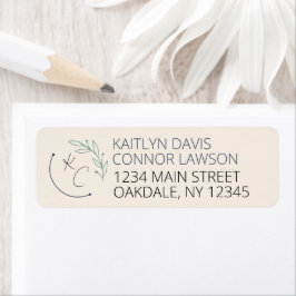 シックモダンリーフモノグラム結婚ズ差出人住所 ラベル