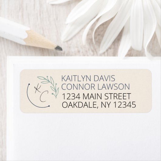 シックモダンリーフモノグラム結婚ズ差出人住所 ラベル (インサイチュ)