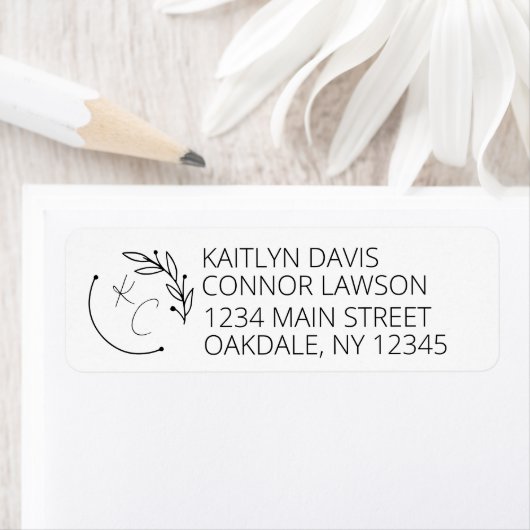 シックモダンリーフモノグラム結婚ズ差出人住所 ラベル (インサイチュ)