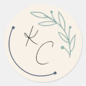 シックモダンリーフモノグラム結婚ズ ラウンドシール (正面)