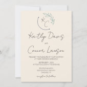 シックモダンリーフモノグラム結婚ズ 招待状 (正面)