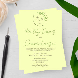 シックモダンリーフモノグラム結婚ズ 招待状