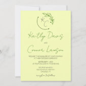 シックモダンリーフモノグラム結婚ズ 招待状 (正面)