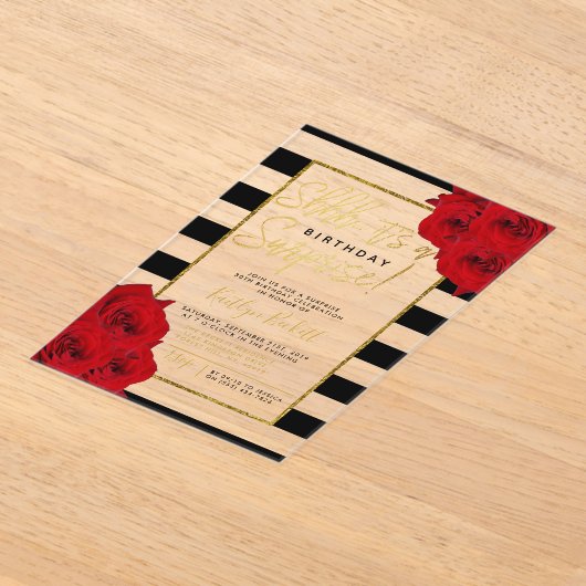 シックモダンルクスシー…サプライズ誕生日パーティー アクリル招待状 (レイダウン)