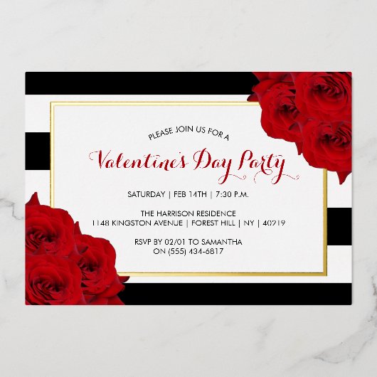 シックモダンルクスバレンタインデー実在パーティー 箔招待状 (正面)