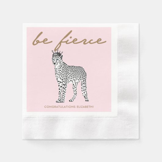 シックモダンレオパードクイーンモノグラムナプキンス 縁ありカクテルナプキン (正面)