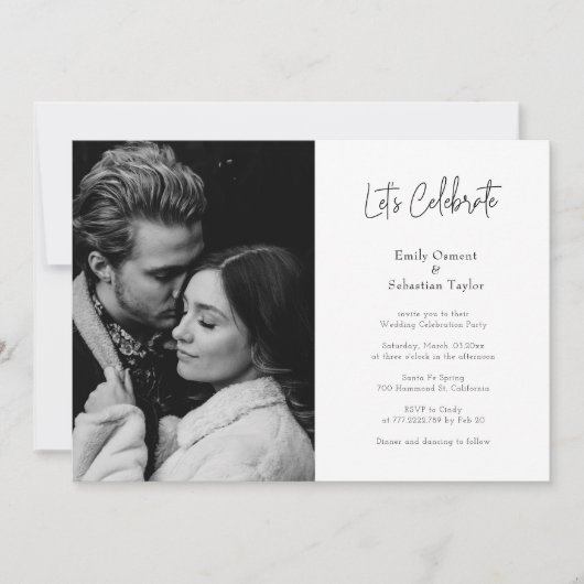 シックモダンレッツ祝ウェディングレセプションのみ 招待状 (正面)