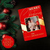 シックモダンレッドタイポグラフィフォトクリスマス金ゴールド 箔シーズンカード