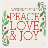 シックモダンレッドピースジョイラブクリスマスホリデー スクエアシール (正面)