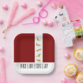 シックモダンレッドホワイト金ゴールドキャットクリスマス ペーパープレート (パーティー)