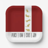 シックモダンレッドホワイト金ゴールドキャットクリスマス ペーパープレート (正面)