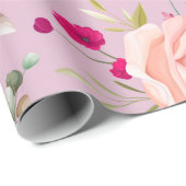 シックモダンレッド、ピンクフローラ ラッピングペーパー (ロールコーナー)