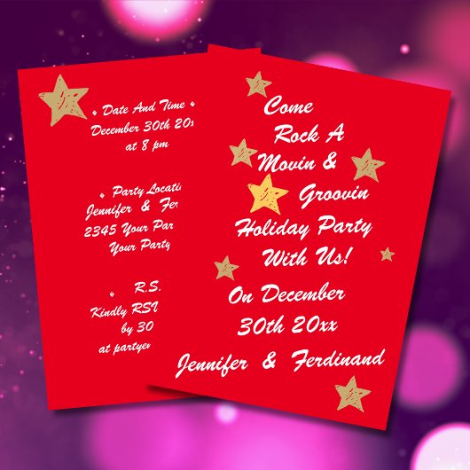 シックモダンレッド、ホワイト&金ゴールドスターズGroovyパーティー 招待状