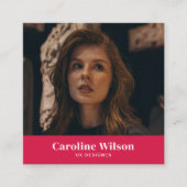 シックモダンレッドQRコードフォトガーリー スクエア名刺 (正面)