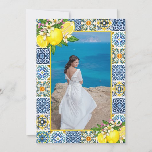 シックモダンレモン地中海のブライダルシャワー 招待状 (裏面)