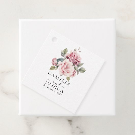 シックモダンロエレガントンロマンチックなピンク結婚ローズ フェイバータグ (インサイチュ)