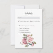 シックモダンロエレガントンロマンチックなピンク結婚ローズ 出欠カード (正面)