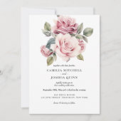 シックモダンロエレガントンロマンチックなピンク結婚ローズ 招待状 (正面)