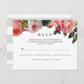 シックモダンワイドストライプバラとミントグリーン 招待状 (正面/裏面)