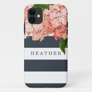 シックモダンワイドストライプヴィンテージアジサイフローラ iPhone 11 ケース