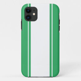 シックモダンワイドホワイトシーグリーンレースストライプズ iPhone 11 ケース