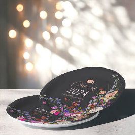 シックモダンワイルドフラワースクリプトクラス卒業 ペーパープレート