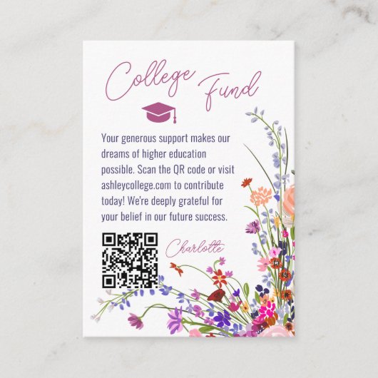 シックモダンワイルドフラワースクリプトファンド卒業 エンクロージャーカード (正面)