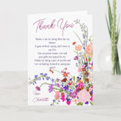 シックモダンワイルドフラワースクリプトブライダルシャワー サンキューカード (正面)