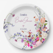 シックモダンワイルドフラワースクリプトブライダルシャワー ペーパープレート (正面)