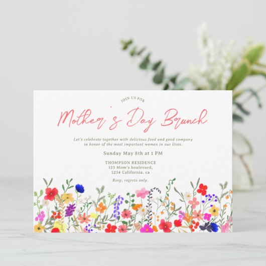 シックモダンワイルドフラワースクリプトマザーのデイブランチ 招待状 (スタンド正面)