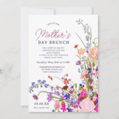 シックモダンワイルドフラワースクリプトマザーのデイブランチ 招待状 (正面)