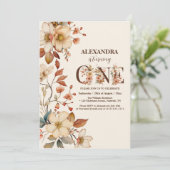 シックモダンワイルドフラワースクリプト1歳の誕生日 招待状 (スタンド正面)