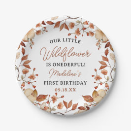 シックモダンワイルドフラワースクリプト1stバースデーガール ペーパープレート