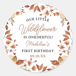 シックモダンワイルドフラワースクリプト1stバースデーガール ラウンドシール