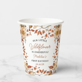 シックモダンワイルドフラワースクリプト1stバースデーガール 紙コップ