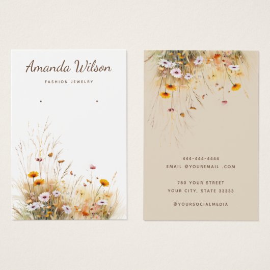 シックモダンワイルドフラワーフローライヤリング表示カード (正面&裏面)
