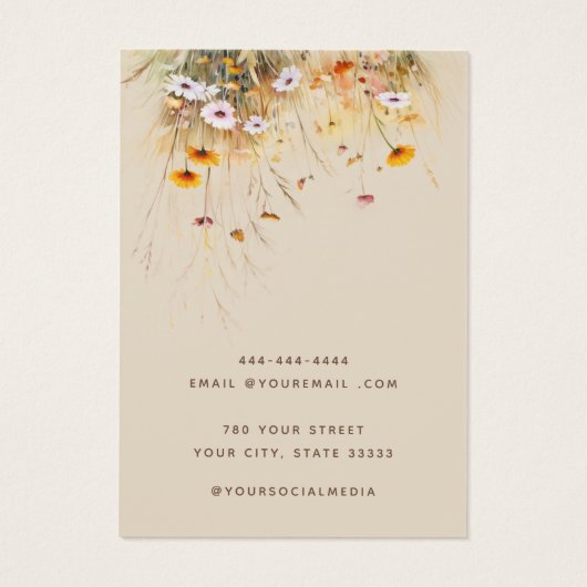 シックモダンワイルドフラワーフローライヤリング表示カード (裏面)