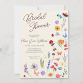 シックモダンワイルドフラワー水彩ブライダルシャワー 招待状 (正面)