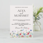 シックモダンワイルドフラワー結婚ズアイボリー 招待状 (スタンド正面)