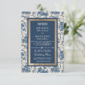 シックモダンヴィンテージアイボリーネイビーブルーフローラズ結婚 招待状 (スタンド正面)