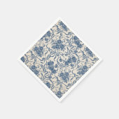 シックモダンヴィンテージアイボリーネイビーブルーフローラルパターン スタンダードカクテルナプキン (角)