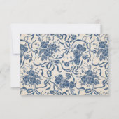 シックモダンヴィンテージアイボリーネイビーブルーフローラルパターン セーブザデート (裏面)